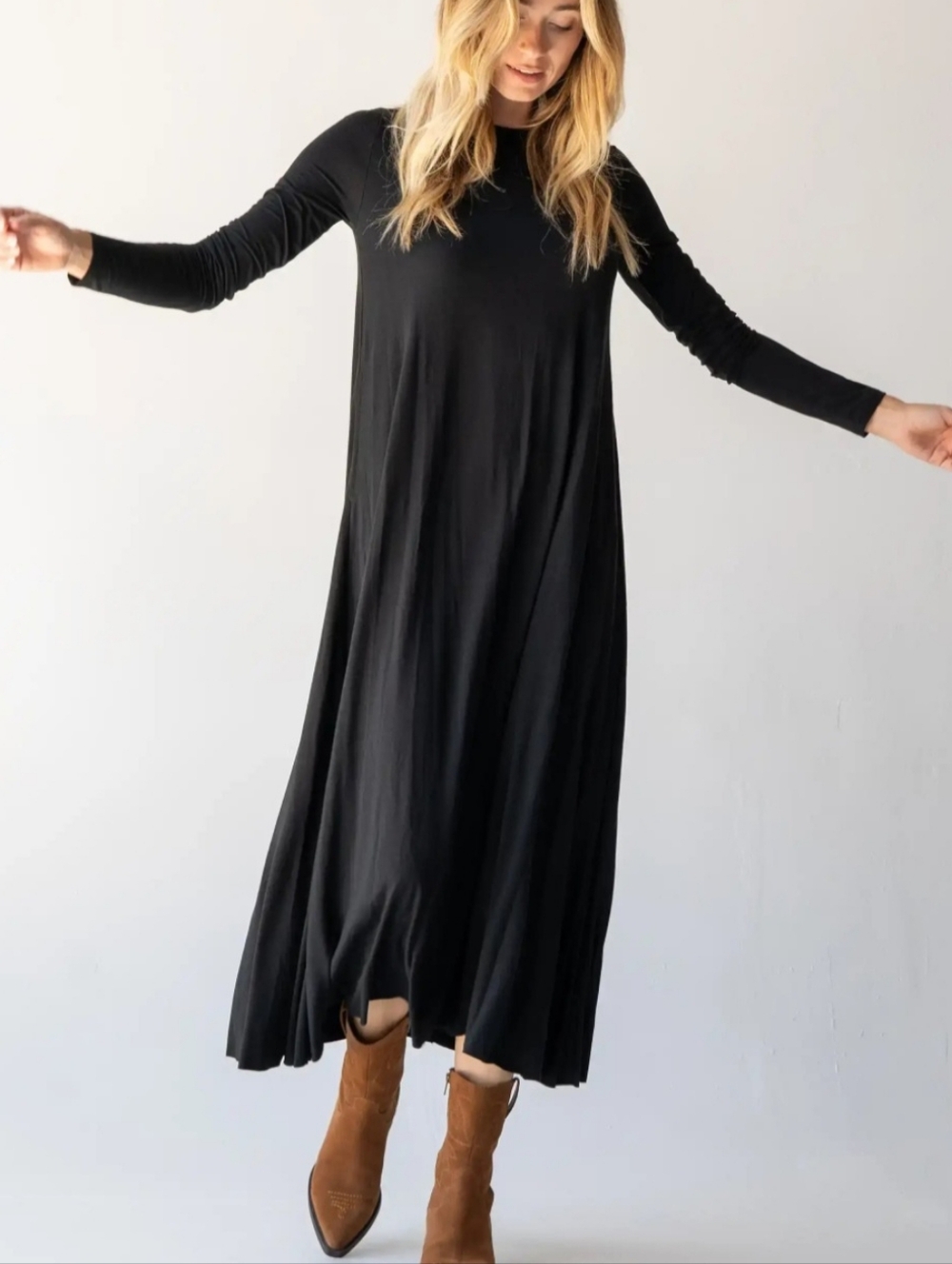 NATURAL LIFE Black Long Sleeve Maxi Dress - Flowing A-Line